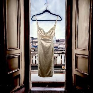 Oh POLLY Beige Satin Lace Slip Nightgown Lingerie Sexy Cocktail Bodycon Dress 4